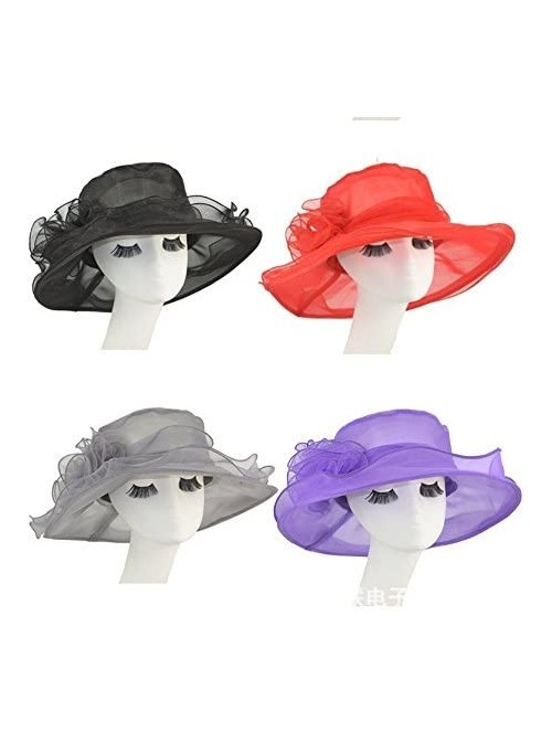 Sun Hats Elegant Women Vintage Gauze Kentucky Derby Sun Hat Flower Wide Brim Gauze Cap - Black - CG12GEFL9QZ $18.71