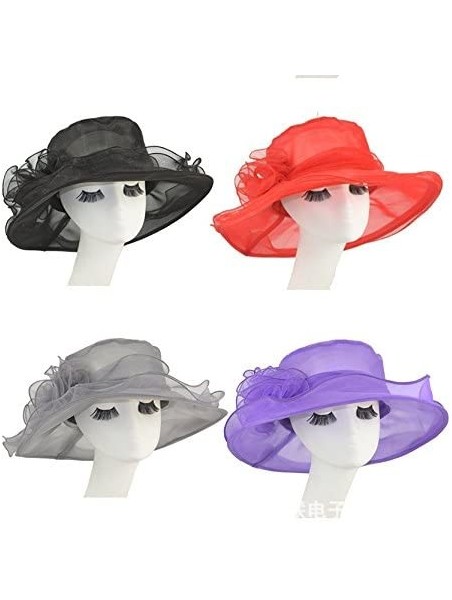 Sun Hats Elegant Women Vintage Gauze Kentucky Derby Sun Hat Flower Wide Brim Gauze Cap - Black - CG12GEFL9QZ $18.71