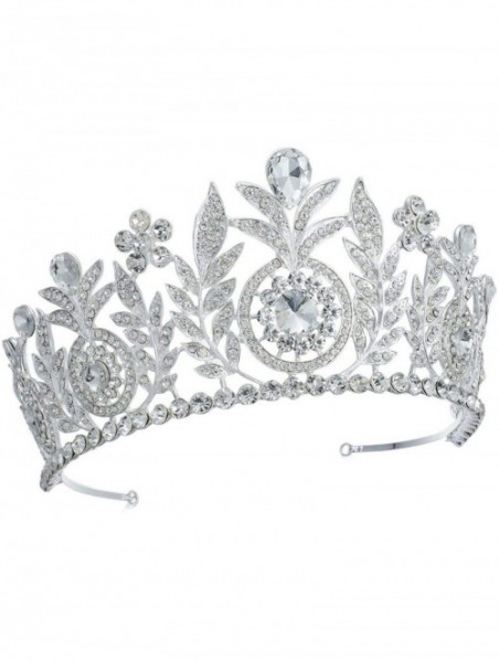 Headbands Floral Clear Austrian Crystal Rhinestone Hair Tiara Crown Wedding Rhodium-Plated Gold-Plated T12155 - CA12G0P92NB $...