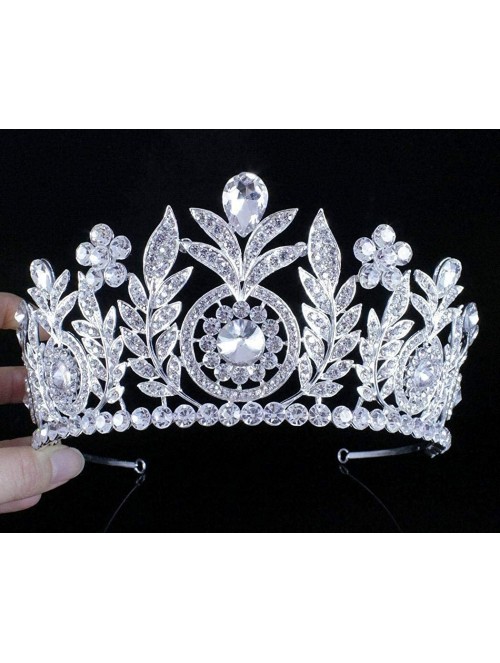 Headbands Floral Clear Austrian Crystal Rhinestone Hair Tiara Crown Wedding Rhodium-Plated Gold-Plated T12155 - CA12G0P92NB $...