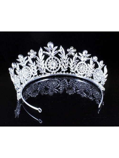 Headbands Floral Clear Austrian Crystal Rhinestone Hair Tiara Crown Wedding Rhodium-Plated Gold-Plated T12155 - CA12G0P92NB $...