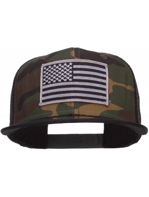 Baseball Caps Grey American Flag Patched Camo Mesh Snapback - Black Camo - CX12MYH2CD1 $28.26