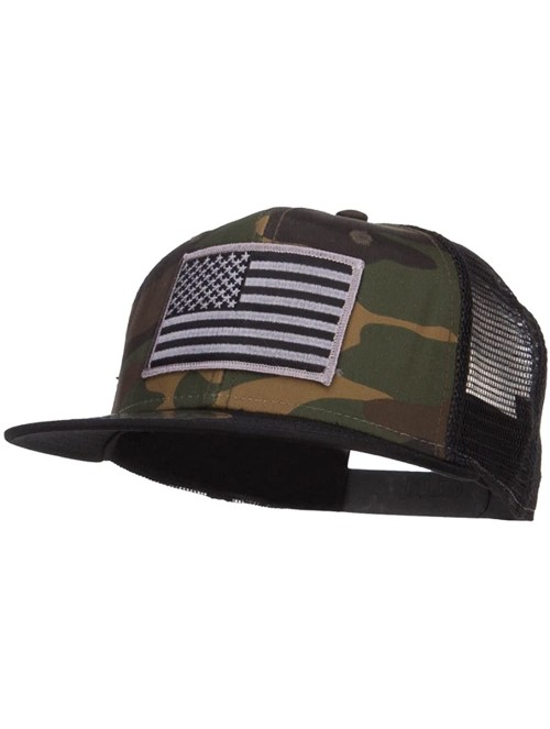 Baseball Caps Grey American Flag Patched Camo Mesh Snapback - Black Camo - CX12MYH2CD1 $28.26