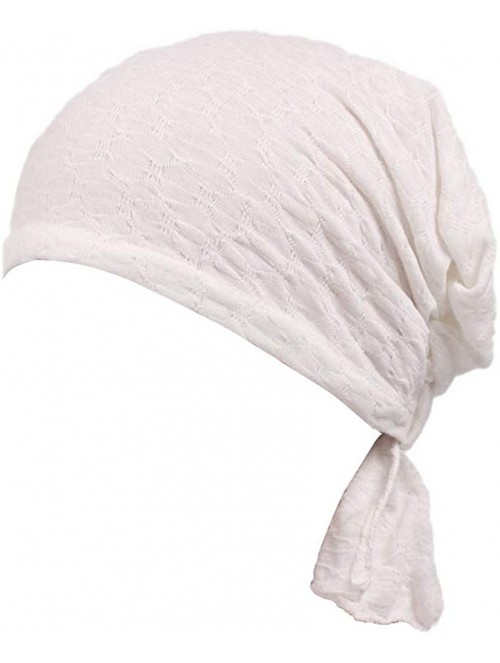 Skullies & Beanies Print Cotton Chemo Head Scarf Turban Hat Sleep Cap Headwear Ethnic Wrap Ruffle Beanie - White - CJ184KQRG4...