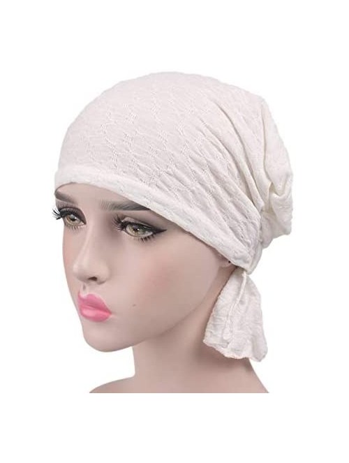 Skullies & Beanies Print Cotton Chemo Head Scarf Turban Hat Sleep Cap Headwear Ethnic Wrap Ruffle Beanie - White - CJ184KQRG4...