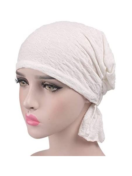 Skullies & Beanies Print Cotton Chemo Head Scarf Turban Hat Sleep Cap Headwear Ethnic Wrap Ruffle Beanie - White - CJ184KQRG4...