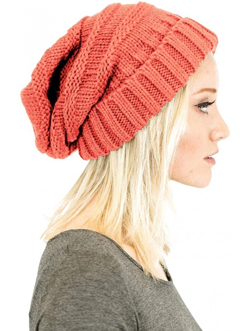 Skullies & Beanies Soft Knit Oversized Stretchy Unisex Slouchy Beanie - Coral - CB18HKA5TS3 $19.11