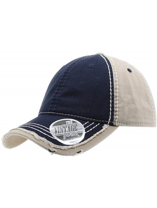 Baseball Caps Washed Cotton Distressed with Heavy Stitching Adjustable Baseball Cap - Navy/Navy/Khaki - CC18K3590T2 $15.90