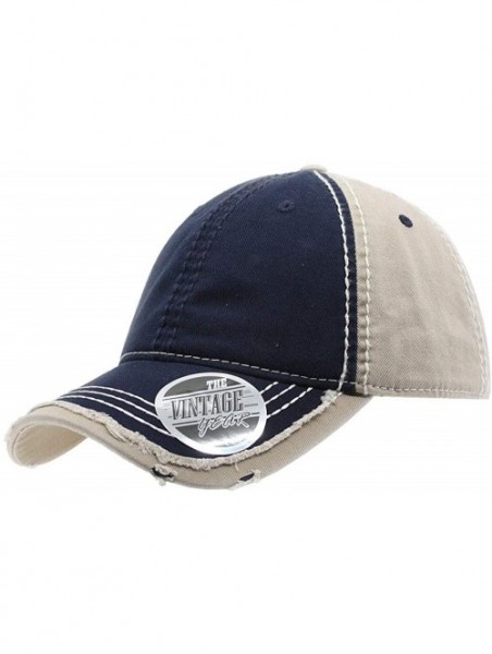 Baseball Caps Washed Cotton Distressed with Heavy Stitching Adjustable Baseball Cap - Navy/Navy/Khaki - CC18K3590T2 $15.90