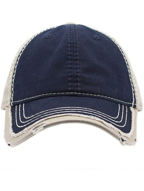 Baseball Caps Washed Cotton Distressed with Heavy Stitching Adjustable Baseball Cap - Navy/Navy/Khaki - CC18K3590T2 $15.90