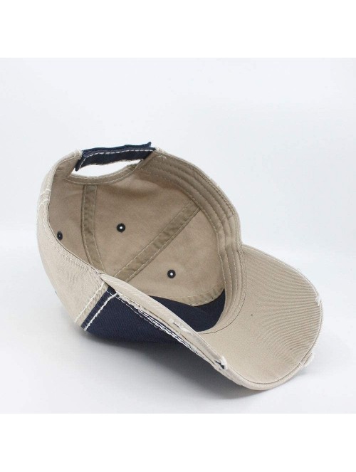 Baseball Caps Washed Cotton Distressed with Heavy Stitching Adjustable Baseball Cap - Navy/Navy/Khaki - CC18K3590T2 $15.90