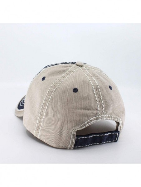 Baseball Caps Washed Cotton Distressed with Heavy Stitching Adjustable Baseball Cap - Navy/Navy/Khaki - CC18K3590T2 $15.90