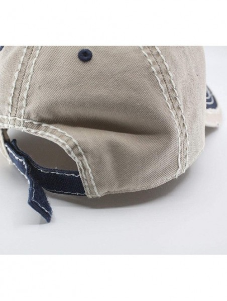 Baseball Caps Washed Cotton Distressed with Heavy Stitching Adjustable Baseball Cap - Navy/Navy/Khaki - CC18K3590T2 $15.90