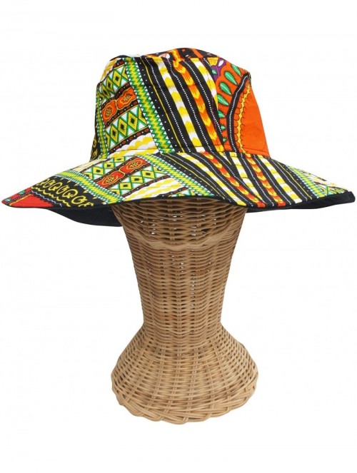 Skullies & Beanies Large Rimmed American South Sunhat African Dashiki Printed Hat - Black Yellow - CD18KQ3Y0CU $30.91