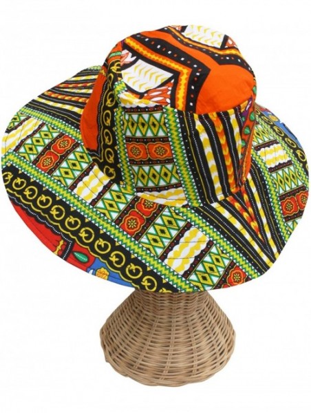 Skullies & Beanies Large Rimmed American South Sunhat African Dashiki Printed Hat - Black Yellow - CD18KQ3Y0CU $30.91