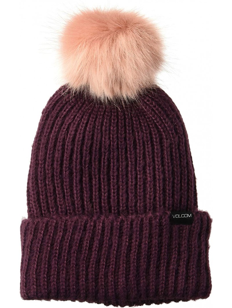 Skullies & Beanies Women's Lula Faux Fir Pom Snow Beanie - Merlot - CY18063SXYQ $30.56