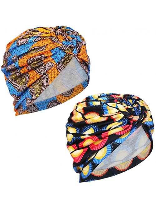 Skullies & Beanies 2 Pieces Women Knotted Turban Cap- Twist Head Wrap Beanie Perfect for Long/Short Hair - Set-c-3 - C518UD8H...