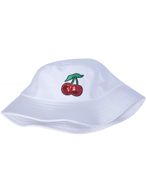 Bucket Hats Unisex Fashion Embroidered Bucket Hat Summer Fisherman Cap for Men Women - Cherry White - C218WD0C9YA $19.43