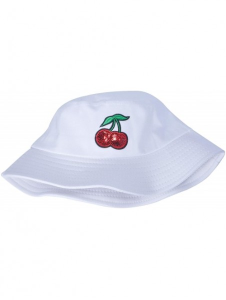 Bucket Hats Unisex Fashion Embroidered Bucket Hat Summer Fisherman Cap for Men Women - Cherry White - C218WD0C9YA $19.43