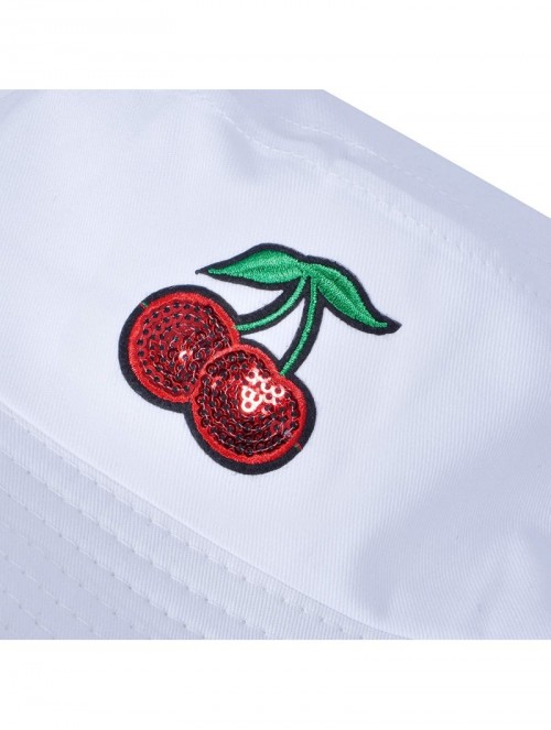 Bucket Hats Unisex Fashion Embroidered Bucket Hat Summer Fisherman Cap for Men Women - Cherry White - C218WD0C9YA $19.43