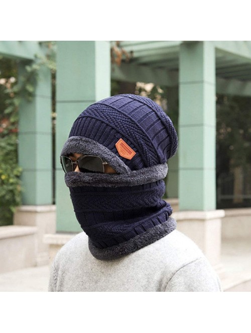 Skullies & Beanies Men's Women Beanie Winter Hat Scarf Set Warm Knit Hat Thick Outdoors Ski Beanies Hat for Winter - Blue - C...