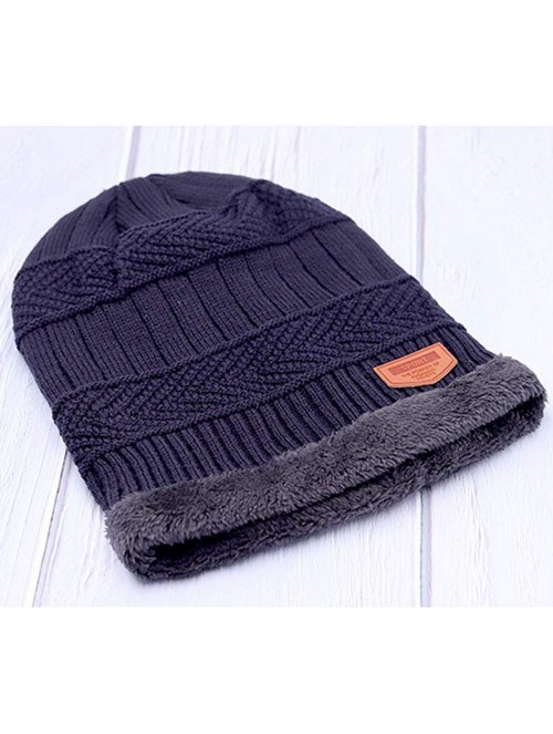 Skullies & Beanies Men's Women Beanie Winter Hat Scarf Set Warm Knit Hat Thick Outdoors Ski Beanies Hat for Winter - Blue - C...