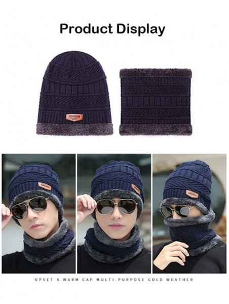 Skullies & Beanies Men's Women Beanie Winter Hat Scarf Set Warm Knit Hat Thick Outdoors Ski Beanies Hat for Winter - Blue - C...