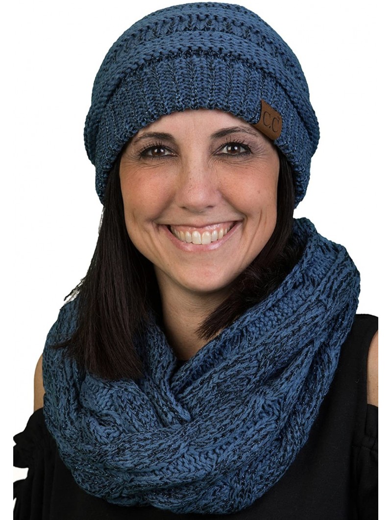 Skullies & Beanies Regular Beanie Hat Matching Scarf Set Bundle - Denim (Metallic) - C41897XWHKM $24.59