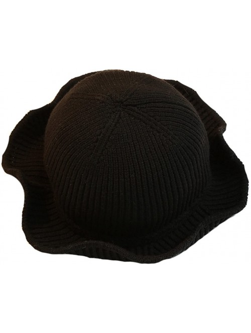 Bucket Hats Women's Knit Foldable Wool Blend Warm Church Cloche Cap Bucket Hat Bowler Hats - Black - C8188Q7ZZ5D $13.57