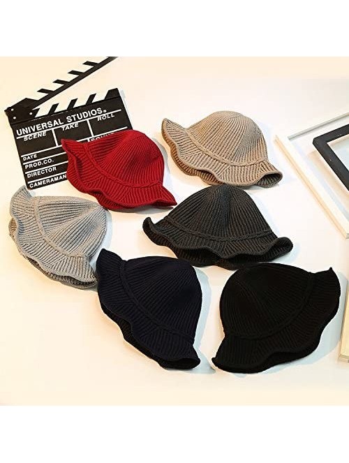 Bucket Hats Women's Knit Foldable Wool Blend Warm Church Cloche Cap Bucket Hat Bowler Hats - Black - C8188Q7ZZ5D $13.57