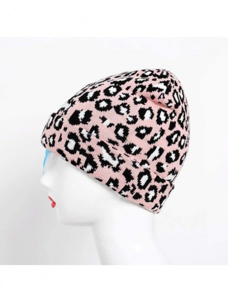 Fedoras Unisex Classic Knit Beanie Women Men Winter Leopard Hat Adult Soft & Cozy Cute Beanies Cap - Pink - CC192R5SY0H $11.43