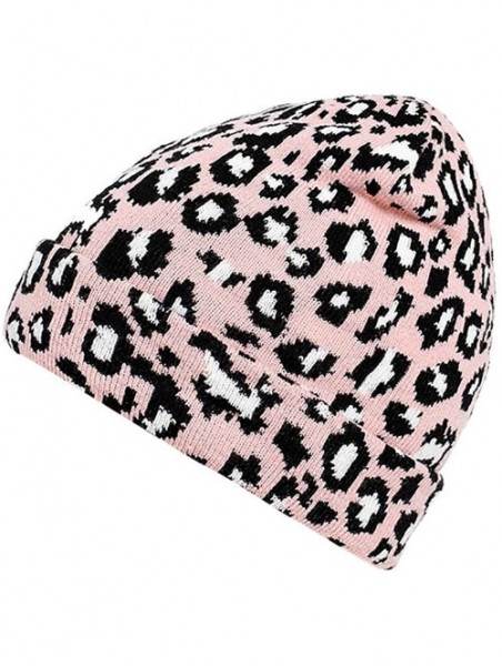 Fedoras Unisex Classic Knit Beanie Women Men Winter Leopard Hat Adult Soft & Cozy Cute Beanies Cap - Pink - CC192R5SY0H $11.43