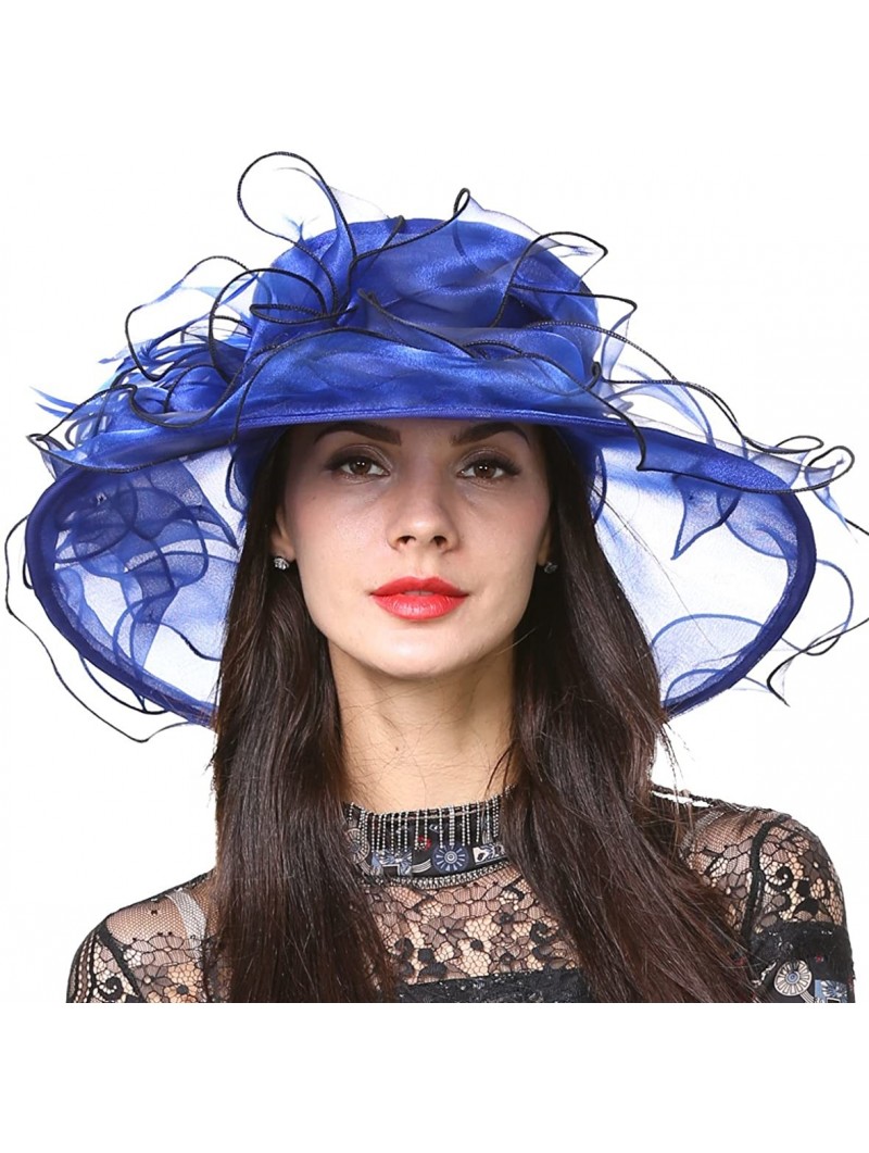 Sun Hats Womens Kentucky Derby Church Dress Wedding Floral Tea Party Hat S056 - Royal Blue - CQ12DBCUY8X $35.97