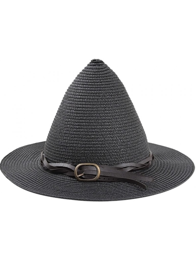 Sun Hats Women's Brim Straw Witch Hat Beach Sun Cap Halloween Costume Accessory - Black - CY11YM11KIL $15.80