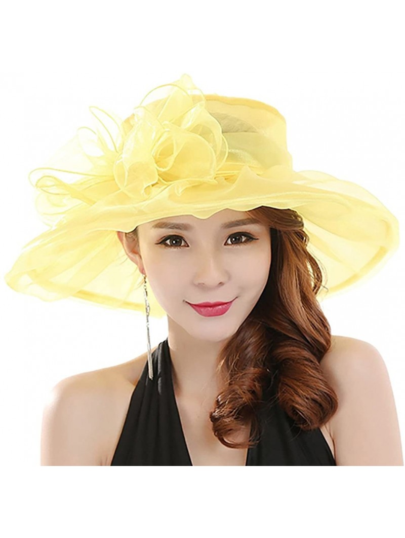 Sun Hats Women's Fashion Summer Church Kentucky Derby Cap British Tea Party Wedding Hat - Yellow - CB18DUGX8GU $14.76