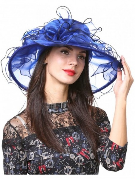 Sun Hats Womens Kentucky Derby Church Dress Wedding Floral Tea Party Hat S056 - Royal Blue - CQ12DBCUY8X $35.97