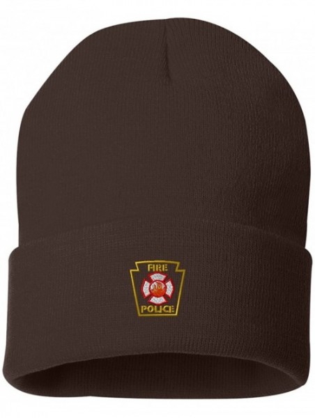 Skullies & Beanies Fire Police Outline Custom Personalized Embroidery Embroidered Beanie - Brown - CS12NFHSDW2 $23.56