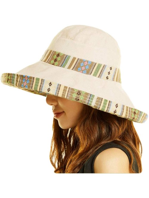 Fedoras Cotton Linen Revisible Summer Bucket Hats UPF 50+ Packable Sun Travel Hat - B - CC189E89QAD $17.18