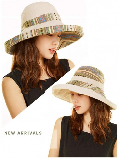 Fedoras Cotton Linen Revisible Summer Bucket Hats UPF 50+ Packable Sun Travel Hat - B - CC189E89QAD $17.18