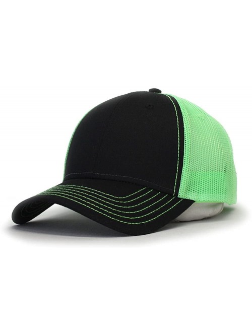 Baseball Caps Plain Cotton Twill Mesh Adjustable Snapback Low Profile Baseball Cap - Black/Black/Neon Green - CS18EZKMUGW $16.37