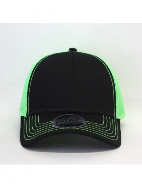 Baseball Caps Plain Cotton Twill Mesh Adjustable Snapback Low Profile Baseball Cap - Black/Black/Neon Green - CS18EZKMUGW $16.37