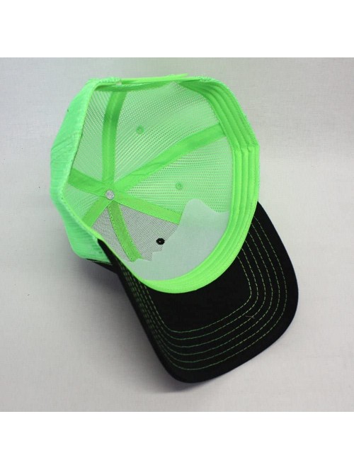 Baseball Caps Plain Cotton Twill Mesh Adjustable Snapback Low Profile Baseball Cap - Black/Black/Neon Green - CS18EZKMUGW $16.37