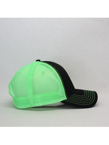 Baseball Caps Plain Cotton Twill Mesh Adjustable Snapback Low Profile Baseball Cap - Black/Black/Neon Green - CS18EZKMUGW $16.37