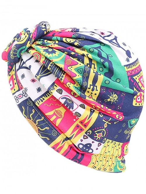 Skullies & Beanies Women Pleated Twist Turban African Printing India Chemo Cap Hairwrap Headwear - Geometric White - CY18A4NK...