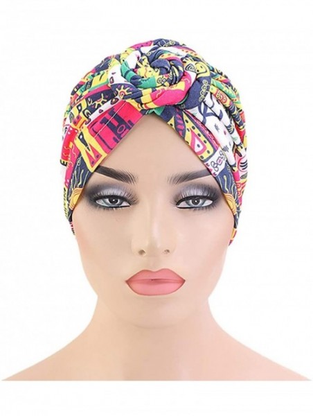 Skullies & Beanies Women Pleated Twist Turban African Printing India Chemo Cap Hairwrap Headwear - Geometric White - CY18A4NK...