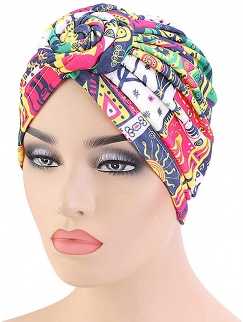 Skullies & Beanies Women Pleated Twist Turban African Printing India Chemo Cap Hairwrap Headwear - Geometric White - CY18A4NK...