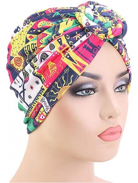 Skullies & Beanies Women Pleated Twist Turban African Printing India Chemo Cap Hairwrap Headwear - Geometric White - CY18A4NK...