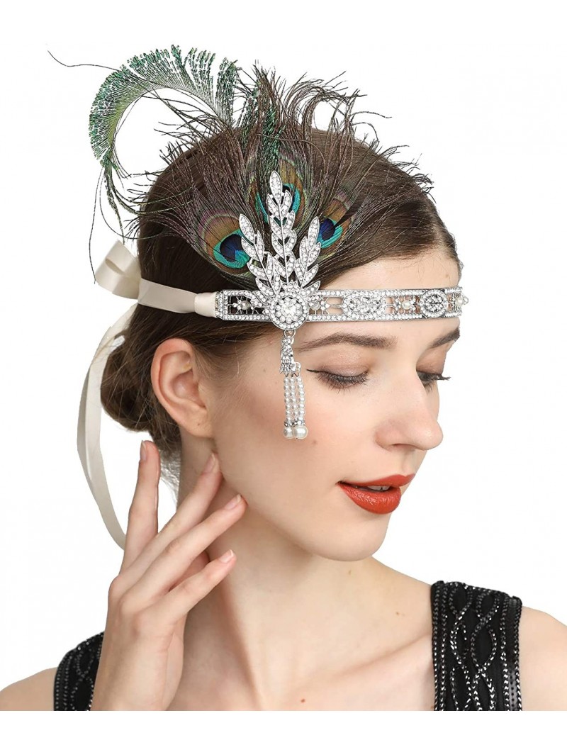 Headbands Art Deco 1920s Flapper Great Gatsby Leaf Wedding Bridal Tiara Pearl Headpiece Headband - U-silver - C9194UY95YO $24.22