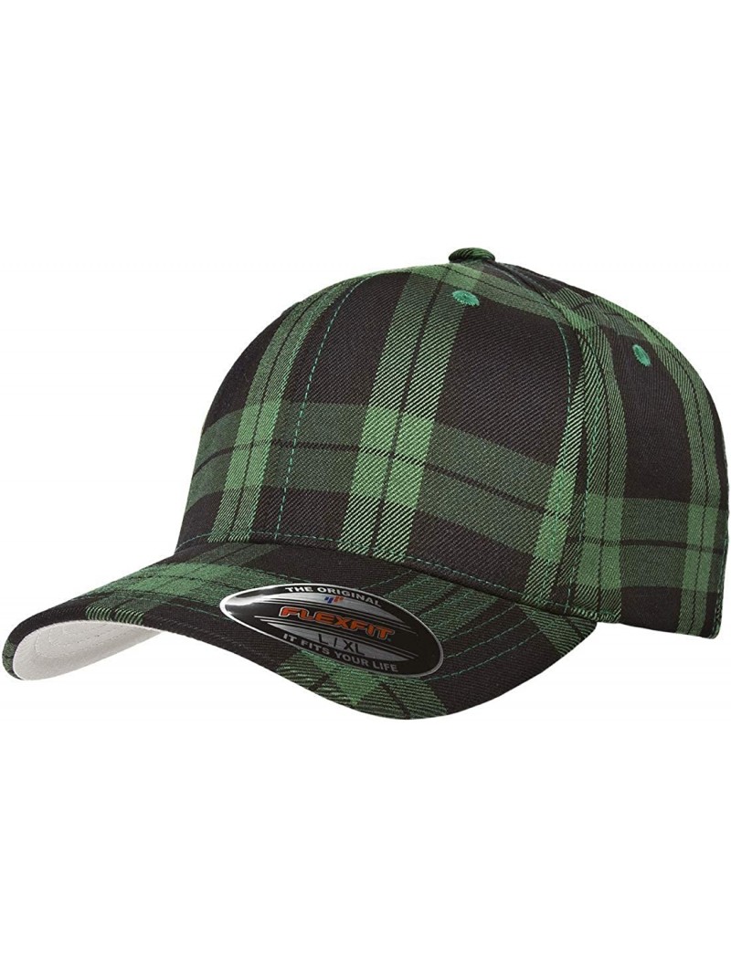 Baseball Caps Flexfit Tartan Plaid Hat - Stretch Fit- Curved Visor- Ballcap - Black/Green - C118H0GRCM5 $16.06