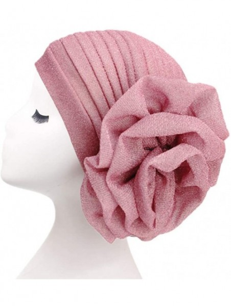 Skullies & Beanies Women Elastic Glitter Big Flower Turban Chemo Beanie Hair Loss Chemo Cap Hat - Pink - C018LU8K8Z7 $11.25